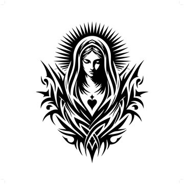 recommend clip art: virgin mary in modern tribal tattoo, abstract line art of people, minimalist contour. Vector