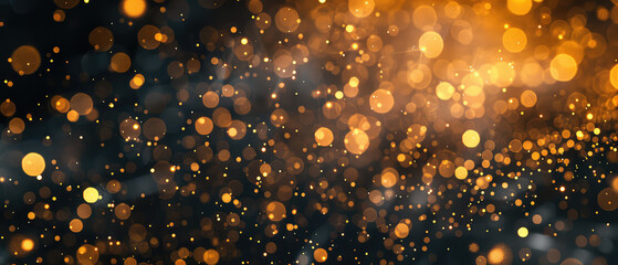 Fototapeta na wymiar Golden bokeh lights on a dark background