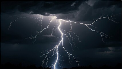 Intense lightning bolts tear through dark stormy skies