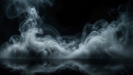 Ethereal white smoke swirls on a black background