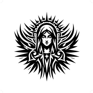 recommend clip art: virgin mary in modern tribal tattoo, abstract line art of people, minimalist contour. Vector