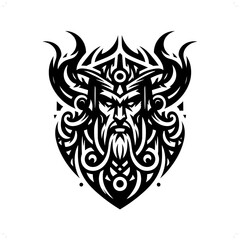 odin nordic deity mythology in modern tribal tattoo, abstract line art of deity, minimalist contour. Vector