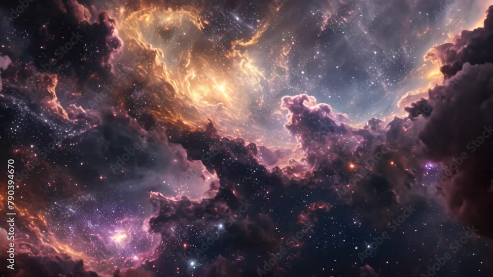 Poster a captivating video showcasing a space filled with stars and clouds in a breathtaking display, space