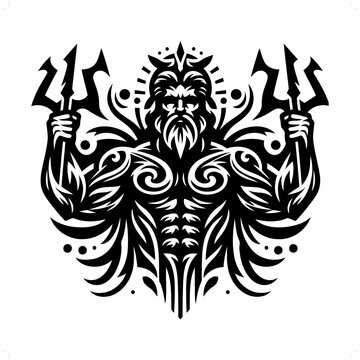 recommend clip art: poseidon; deity mythology in modern tribal tattoo, abstract line art of deity, minimalist contour. Vector
