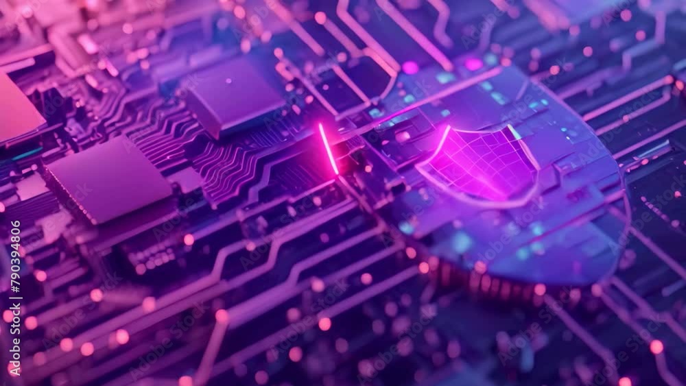 Poster a computer chip with a protective shield placed on top, safeguarding the chips delicate components, 