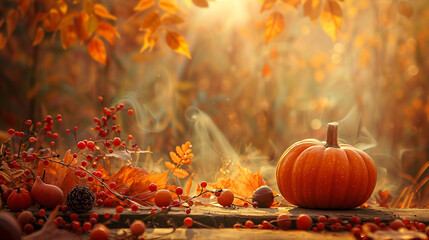 Subdued hues of chestnut smoke blending with the radiant glow of pumpkin orange, creating a mesmerizing spectacle of smoky warmth and autumnal splendor.  - obrazy, fototapety, plakaty