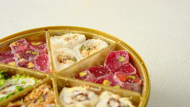 Turkish delights with pistachios in close-up	