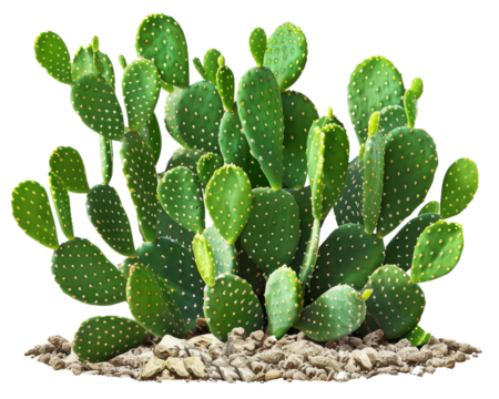 Green opuntia tropical cactus plants isolated on transparent background  