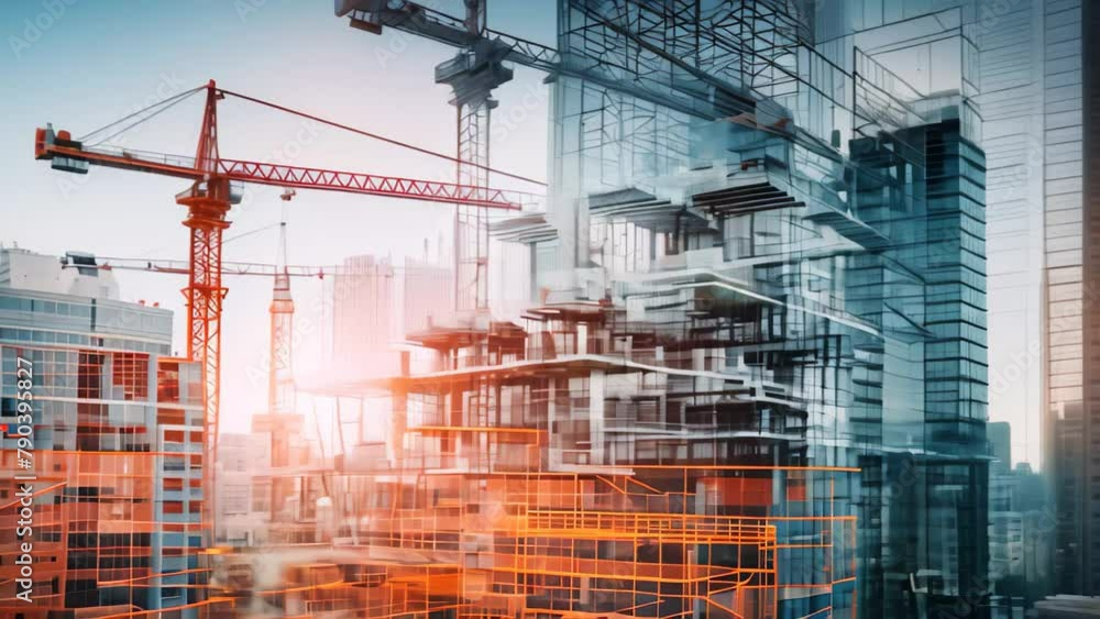 Poster a photo of a building in the process of being constructed, with a crane visible in the background, a