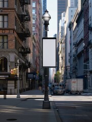 Obraz premium mockup poster city street urban landscape light pole taped advertisment outdoor perspective commercial display marketing concept.