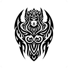 valkyre nordic deity mythology in modern tribal tattoo, abstract line art of deity, minimalist contour. Vector