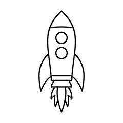 Rocket ship icon. Space travel. Start up business concept. Creative idea symbol. Flying cosmos shuttle, rocket ship taking off.
