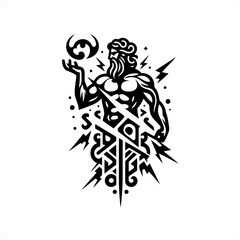 zeus; deity mythology in modern tribal tattoo, abstract line art of deity, minimalist contour. Vector