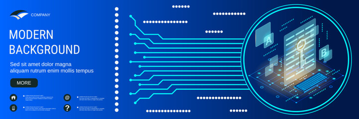 Digital technology banner vector design template. Keywording tools flat 3d isometric concept