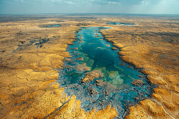 Parched earth: aerial view of drought and desertification