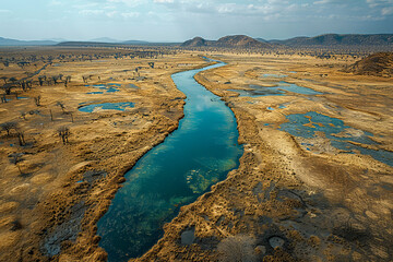River through parched landscape: a testament to drought