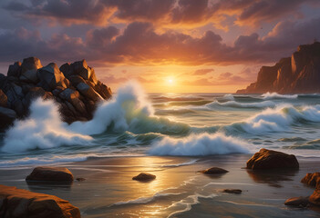 Portrait of spectacular beach sunset