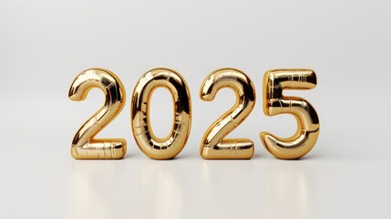 Happy New Year background with 2025 shiny golden numbers isolated on white background. Festive celebration banner