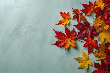Off White Gray Stucco Wall with Autumn Leaf Accent Copy Text Space