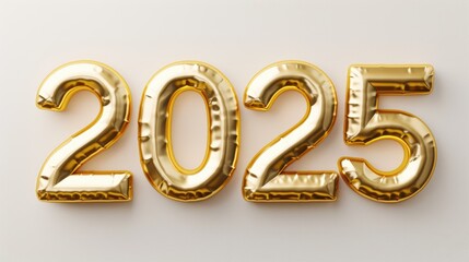 Happy New Year background with 2025 shiny golden numbers isolated on white background. Festive celebration banner