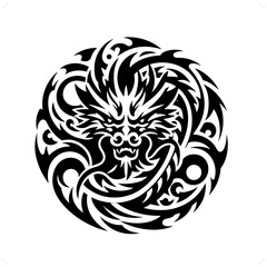 chinese dragon  in modern tribal tattoo, abstract line art of people, minimalist contour. Vector