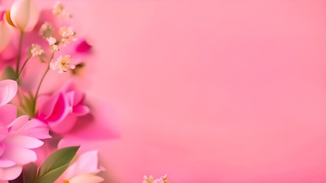 Mother's Day Pink and White Flowers Bouquet on Pink Background Generative AI