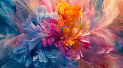 Abstract flower petals swirling in a whirlwind of vibrant colors, creating a dynamic and captivating visual spectacle.