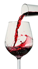 Red wine being poured into a glass, creating a splash