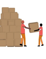 Two men are lifting a box of boxes