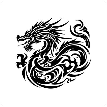 recommend clip art: water dragon in modern tribal tattoo, abstract line art of people, minimalist contour. Vector