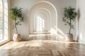 Bright hallway with tree in vase