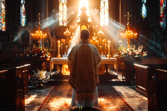 Priest in contemplation during mass