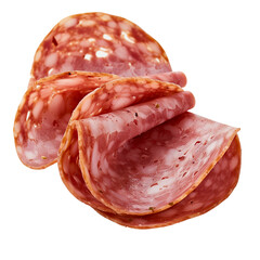 Slices of salami and assorted sausages isolated on a white background