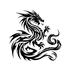 wyvern dragon in modern tribal tattoo, abstract line art of people, minimalist contour. Vector