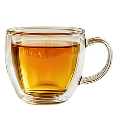 Isolated white cup filled with steaming tea, possibly herbal, for a relaxing beverage
