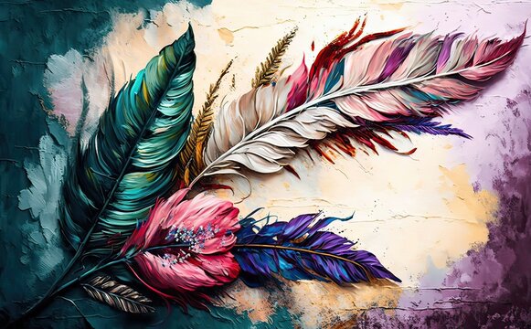 feather designs with marble abstract background, panel wall art, wall canvas
