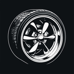 Car wheel in cartoon, doodle style. Image for t-shirt, web, mobile apps and ui. Isolated 2d vector illustration in logo, icon, sketch style, Eps 10. AI Generative