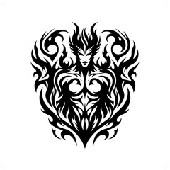 devil lucifer; satan in modern tribal tattoo, abstract line art of horror character, minimalist contour. Vector