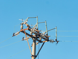 Power Lines Against a Clear Blue Sky