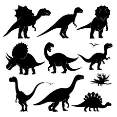 set of dinosaurs in black
