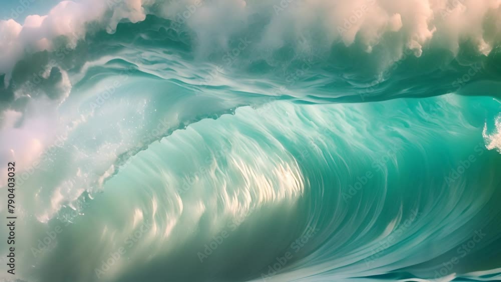 Poster massive wave surging in open ocean generative ai