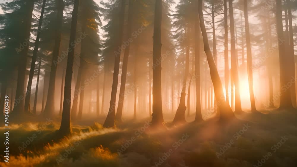 Poster towering trees in dense forest canopy generative ai