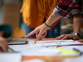 Close-Up, Discussion Concept with Person Pointing to Another on Paper