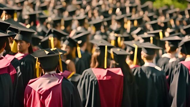 Large Group of People in Graduation Caps and Gowns Generative AI