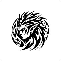 dark elf in modern tribal tattoo, abstract line art of people, minimalist contour. Vector