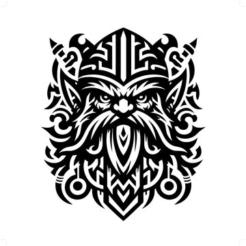 recommend clip art: dwarf; dwarve in modern tribal tattoo, abstract line art of people, minimalist contour. Vector