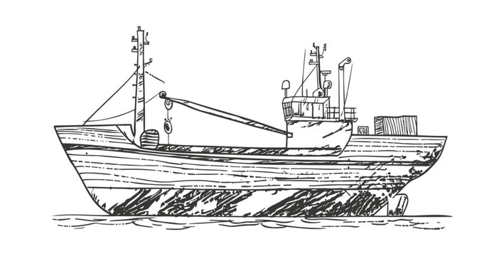 recommend clip art: Vector Illustration of a fishing boat with net at sea. 