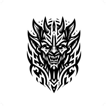 recommend clip art: goblin in modern tribal tattoo, abstract line art of people, minimalist contour. Vector