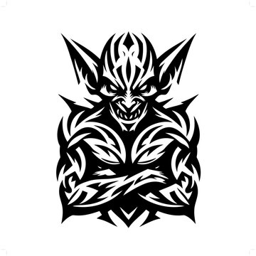 recommend clip art: goblin in modern tribal tattoo, abstract line art of people, minimalist contour. Vector