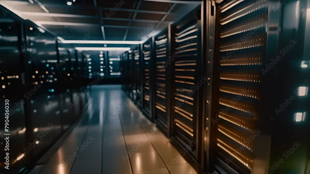 Poster rows of servers in data center generative ai